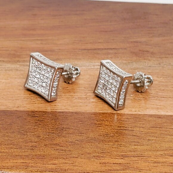 Solid 925 Sterling Silver Mens 2ct Square Diamond Stud Earrings Guys New Jewelry - Picture 5 of 6